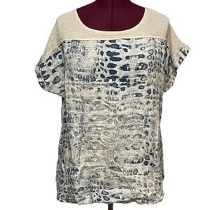 Lungo L'Arno 100% Linen‎ Blue Animal Snake Print Made in Italy Blouse Women's 1X